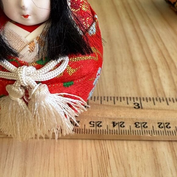 Vintage Japanese Wedding Doll Couple Roly-Poly Hime Daruma Gofun Face 4.5" Tall - Picture 8 of 10
